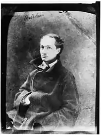 Charles Baudelaire 1855, Photo by Nadar. Baudelaire is associated with the Decadent movement. His book of poetry Les Fleurs du mal is acknowledged as a classic of French literature