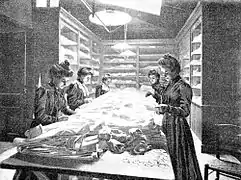 Photo (1901). Checking and sorting at the 1st model laundry.