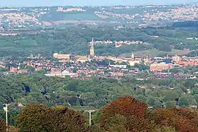 General view of Chesterfield from a distance, including the spire