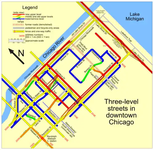 Image 13Map of the Multilevel streets in Chicago. Image credit: User:SPUI (from Portal:Illinois/Selected picture)