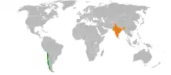 Map indicating locations of Chile and India