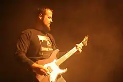 Rob Arnold performing live in Chimaira at the Nokia Theatre Times Square, on June 25, 2008