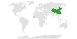 Map indicating locations of China and Guinea