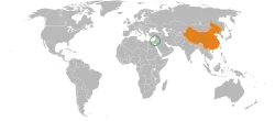 Map indicating locations of China and Israel