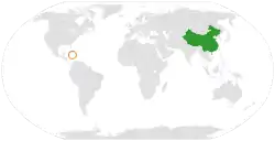 Map indicating locations of China and Jamaica