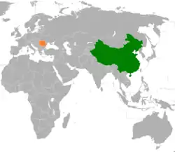 Map indicating locations of China and Romania