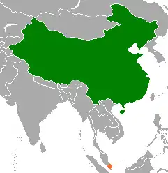 Map indicating locations of China and Singapore