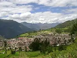 The town Chiquián with the Huayhuash mountain range in the background