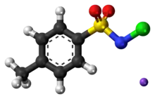 Ball-and-stick model of the component ions of chloramine-T