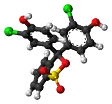 Ball-and-stick model of the chlorophenol red molecule in cyclic form