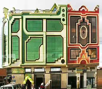 Buildings in El Alto, Bolivia, by Freddy Mamani (architect), after 2005