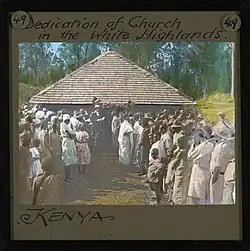 Photograph of the dedication of a White Highlands church