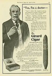 1916 ad showing a fictional doctor endorsing a cigar brand