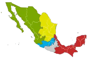 Mexico divided into the five electoral regions