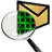 A magnifying glass over an envelope, with the intersection consisting of a light green grid with a dark green background