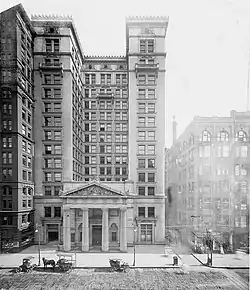 black and white photograph of a U-shaped office building