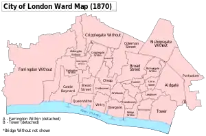 A map of the wards of the City as they were in the late 19th century.