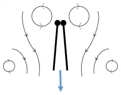 Clap 3: trailing edges close, vortices shed, wings close giving thrust