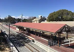 Claremont station platform shelter viewed from bridge