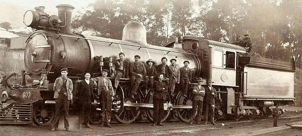 CSAR Class 9 no. 603 and railwaymen, c. 1910