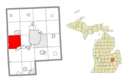 Location within Genesee County (red) and an administered portion of the village of Lennon (pink)