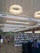 Shelving and seating inside the new Cleveland Park Neighborhood Library.