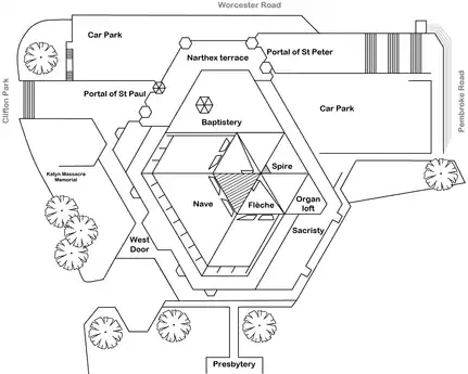 Architectural plan of the exterior of Clifton Cathedral