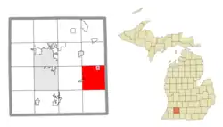 Location within Kalamazoo County and the administered village of Climax (1) and portion of the CDP of Scotts (2)