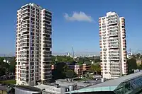 Columbia Point (left) and Regina House (right) flats