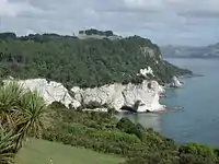 View from lookout near car park over Stingray Bay to Cathedral Cove