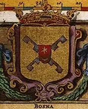 1668 representation by Joan Blaeu of Coat of arms of the Kingdom of Bosnia from 1595 Korenić-Neorić Armorial