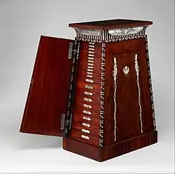 Egyptian Revival - Coin cabinet; 1809–1819; mahogany (probably Swietenia mahagoni), with applied and inlaid silver; 90.2 x 50.2 x 37.5 cm; Metropolitan Museum of Art