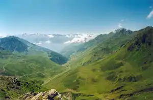 View west from the Col du Tourmalet, towards Bareges.