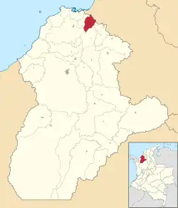 Location of the municipality and town of Momil in the Córdoba Department of Colombia.