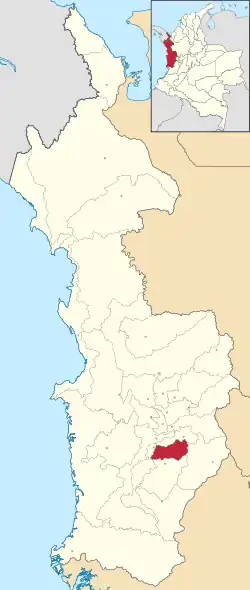 Location of the municipality and town of Condoto in the Chocó Department of Colombia.