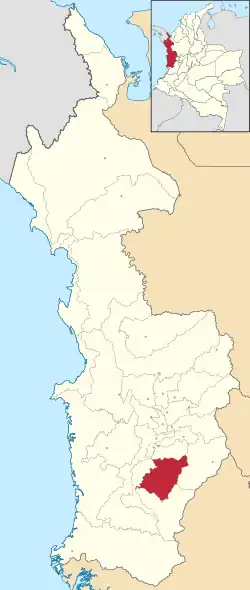 Location of the municipality and town of Nóvita in the Chocó Department of Colombia.