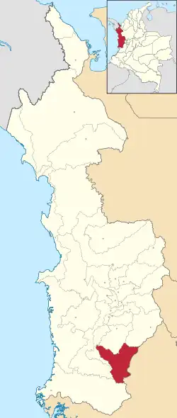 Location of the municipality and town of Sipí in the Chocó Department of Colombia.