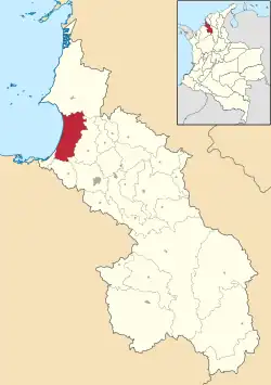 Location of the municipality and town of Tolú in the Sucre Department of Colombia.