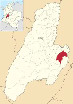 Location of the municipality and town of Cunday in the Tolima Department of Colombia.