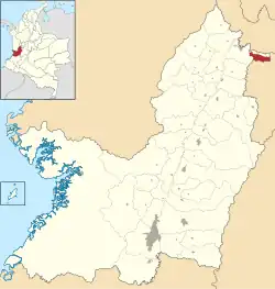 Location of the municipality and town of Alcalá, Valle del Cauca in the Valle del Cauca Department of Colombia.