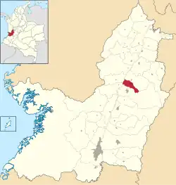 Location of the municipality and town of Andalucía, Valle del Cauca in the Valle del Cauca Department of Colombia.