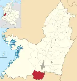 Location of the municipality and town of Jamundí in the Valle del Cauca Department of Colombia