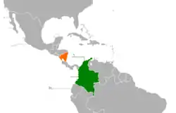 Map indicating locations of Colombia and Nicaragua