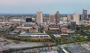 The Arena District (foreground) by downtown