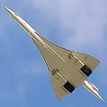 Concorde showing its ogive delta wing with high sweep angle at wing root: a highly developed shape with controlled flow separation