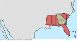 Map of the change to the founding states of the Confederate States on January 19, 1861