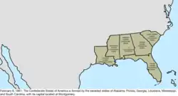 Map of the change to the Confederate States on February 8, 1861