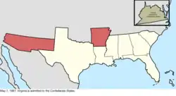 Map of the change to the Confederate States on May 7, 1861