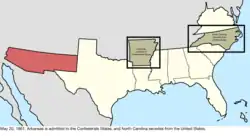 Map of the change to the Confederate States on May 20, 1861