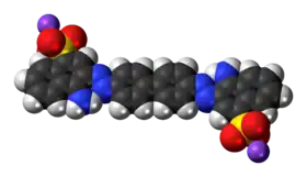 Space-filling model of the component ions of congo red